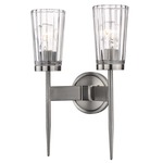 Flair Double Wall Sconce - Antique Nickel / Clear