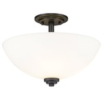 Ashton Bowl Semi Flush Ceiling Light - Matte Black / Matte Opal