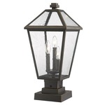 Talbot Outdoor Pier Light with Square Stepped Base - Oil Rubbed Bronze / Clear Organza