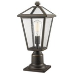 Talbot Outdoor Pier Mount with Round Base - Oil Rubbed Bronze / Clear Organza