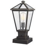 Talbot Outdoor Pier Light with Square Stepped Base - Oil Rubbed Bronze / Clear Seeded