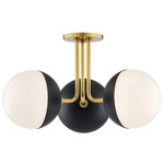 Renee Semi Flush Ceiling Light - Aged Brass / Black / Opal