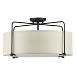 Kempsey Convertible Semi Flush Ceiling Light - Antique Bronze / Harvest Linen