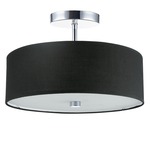 Drum Shade Semi Flush Ceiling Light - Polished Chrome / Black