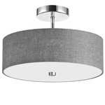 Drum Shade Semi Flush Ceiling Light - Polished Chrome / Grey