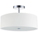 Drum Shade Semi Flush Ceiling Light - Polished Chrome / White