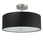 Drum Shade Semi Flush Ceiling Light - Satin Chrome / Black