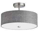 Drum Shade Semi Flush Ceiling Light - Satin Chrome / Grey