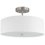 Drum Shade Semi Flush Ceiling Light - Satin Chrome / White