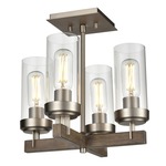 Okanagan Semi Flush Ceiling Light - Buffed Nickel / Barnwood / Clear