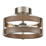 Fort Garry Semi Flush Ceiling Light - Buffed Nickel / Barnwood