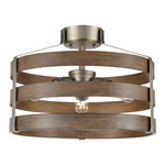 Fort Garry Semi Flush Ceiling Light - Buffed Nickel / Barnwood