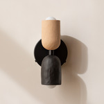 Ceramic Up Down Wall Sconce - Black Canopy / Tan Clay Upper Shade