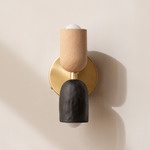 Ceramic Up Down Wall Sconce - Brass Canopy / Tan Clay Upper Shade