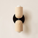 Ceramic Up Down Slim Wall Sconce - Black Canopy / Tan Clay Upper Shade