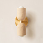 Ceramic Up Down Slim Wall Sconce - Brass Canopy / Tan Clay Upper Shade