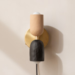 Ceramic Up Down Plug-In Wall Sconce - Brass Canopy / Tan Clay Upper Shade