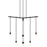 Suspenders 1-Tier Tri-Bar Pendant with Chicklet Luminaires - Satin Black / Etched Chiclet