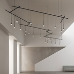 Suspenders Zig Zag Chandelier w/ Crystal Cylinder Luminaires - Satin Black / Clear Ribbed Seeded Crystal