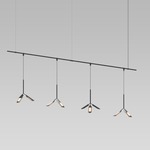 Suspenders Linear Pendant with Leaf Luminaires - Satin Black / Aluminum