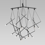 Suspenders Tri-Bar Chandelier with Branch Luminaires - Satin Black / White