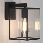 Box Lantern Outdoor Wall Sconce - Textured Black / Clear