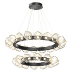 Gem Two Tier Radial Ring Chandelier - Matte Black / Amber