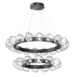 Gem Two Tier Radial Ring Chandelier - Matte Black / Clear