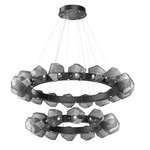 Gem Two Tier Radial Ring Chandelier - Matte Black / Smoke