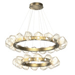 Gem Two Tier Radial Ring Chandelier - Heritage Brass / Amber