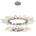 Rock Crystal Two Tier Radial Ring Pendant - Satin Nickel / Chilled Amber