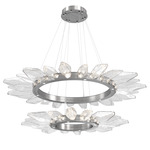Rock Crystal Two Tier Radial Ring Pendant - Satin Nickel / Chilled Clear