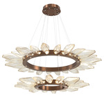 Rock Crystal Two Tier Radial Ring Pendant - Oil Rubbed Bronze / Chilled Amber