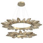 Rock Crystal Two Tier Radial Ring Pendant - Gilded Brass / Chilled Bronze