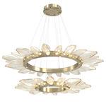 Rock Crystal Two Tier Radial Ring Pendant - Heritage Brass / Chilled Amber