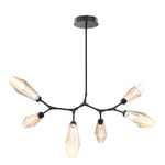 Aalto Linear Modern Branch Chandelier - Matte Black / Optic Ribbed Amber