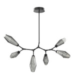 Aalto Linear Modern Branch Chandelier - Matte Black / Optic Ribbed Smoke