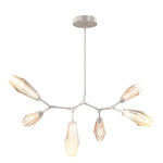 Aalto Linear Modern Branch Chandelier - Metallic Beige Silver / Optic Ribbed Amber