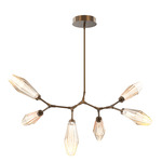 Aalto Linear Modern Branch Chandelier - Flat Bronze / Optic Ribbed Amber