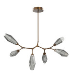 Aalto Linear Modern Branch Chandelier - Flat Bronze / Optic Ribbed Smoke