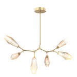 Aalto Linear Modern Branch Chandelier - Gilded Brass / Optic Ribbed Amber