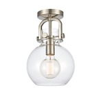 Newton Sphere Ceiling Light Fixture - Brushed Satin Nickel / Clear
