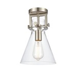 Newton Cone Ceiling Light Fixture - Brushed Satin Nickel / Clear