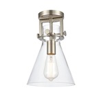 Newton Cone Ceiling Light Fixture - Brushed Satin Nickel / Clear