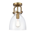 Newton Bell Ceiling Light Fixture - Brushed Brass / Clear