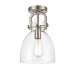 Newton Bell Ceiling Light Fixture - Brushed Satin Nickel / Clear