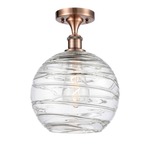 Deco Swirl Semi Flush Ceiling Light - Antique Copper / Clear