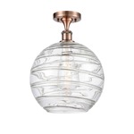Deco Swirl Semi Flush Ceiling Light - Antique Copper / Clear