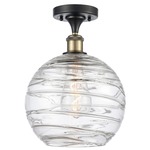 Deco Swirl Semi Flush Ceiling Light - Black / Antique Brass / Clear