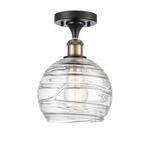 Deco Swirl Semi Flush Ceiling Light - Black / Antique Brass / Clear
